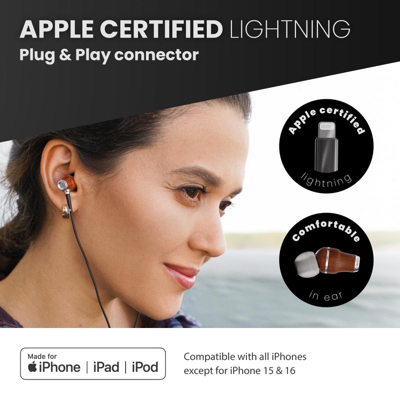 Symphonized iPhone Earphones Wired Deep Bass Sound, 3D Sound, Microphone Volume Control, 90% Noise Cancelling, Bubinga Wooden with Lightning (Apple MFI Certified), iPhone SE to 14 Earbuds (Black) - Image 4